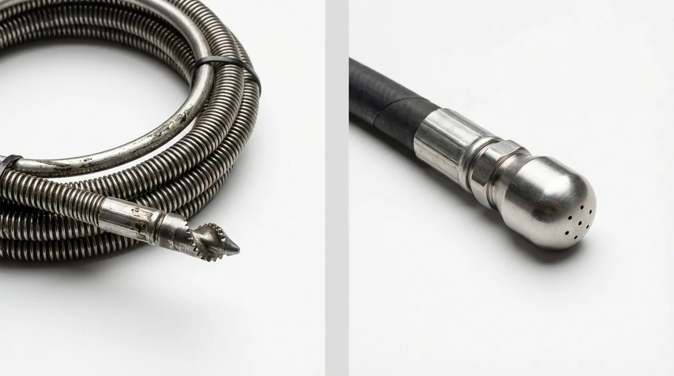 Drain snake cable and hydro jetting nozzle used for drain cleaning in Bourbon, MO