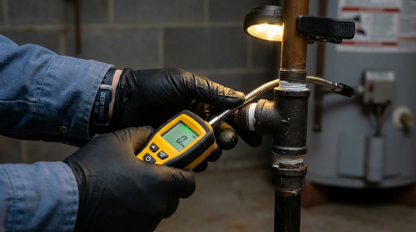 Gas leak detection with electronic sniffer by Johns Plumbing LLC in Bourbon