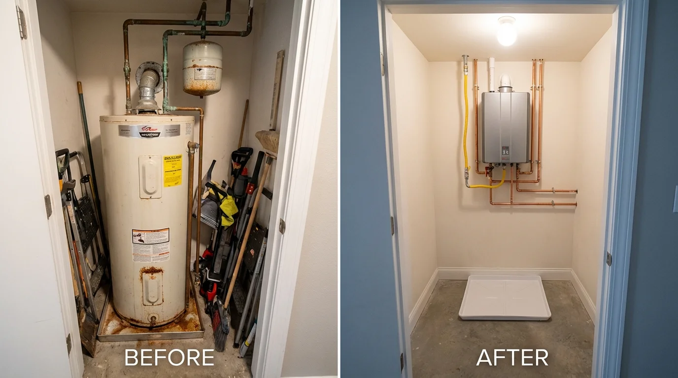 Tank water heater versus wall-mounted tankless unit comparison for Bourbon, MO homeowners